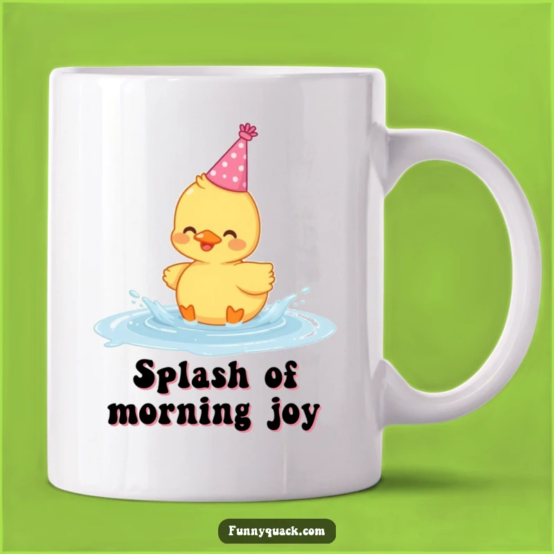 Funny Kawaii Duck Puddle Splashing Mug: Party Hat, Joyful Gift for Duck Lovers