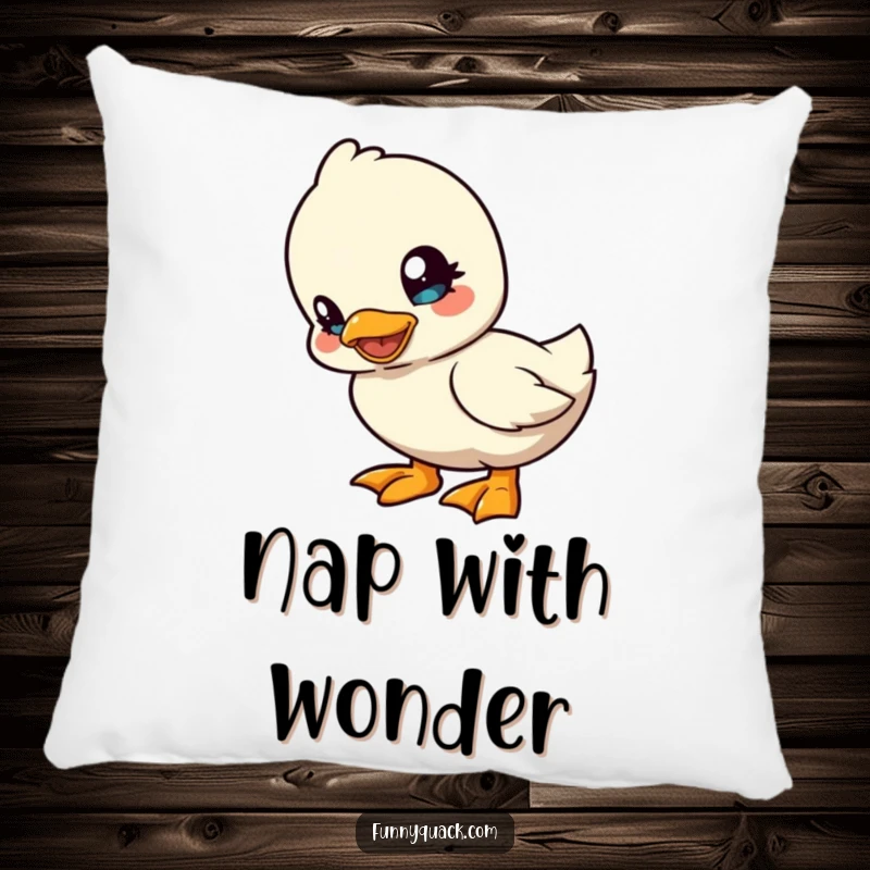 Funny kawaii duck pillow featuring a cute duck character tilting its head playfully, offering cozy charm and humorous comfort.
