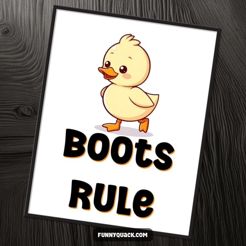 Funny Kawaii Duck Digital Art Print, a duck waddling excitedly with tiny boots, for instantly cheerful decor.
