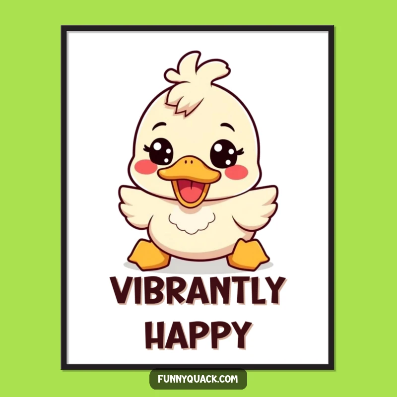 Funny Kawaii Duck Energetic Smile Digital Art: Cheerful Humor Print
