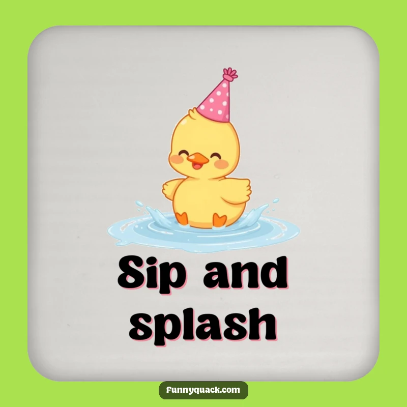 Funny Kawaii Duck Coaster: Party Hat Splash, Protect Surfaces with Cute
