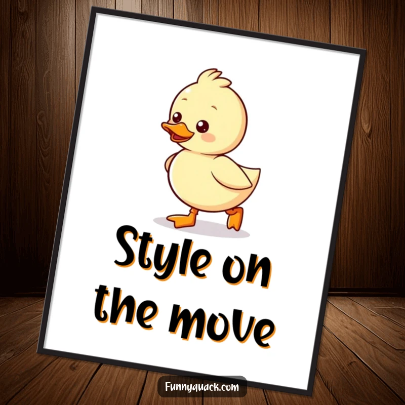Funny Kawaii Duck Poster, a duck waddling excitedly with tiny boots, adding charming humor to decor.