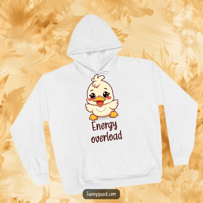 Funny kawaii duck hoodie featuring a cute duck character with a broad, energetic smile, designed for cozy, humorous cheer.