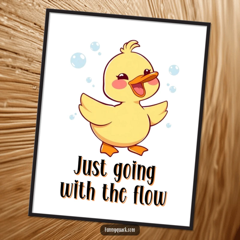 Funny Free Printable Wall Art of a kawaii duck honking with pure joy, enveloped in a whimsical cloud of colorful bubbles.