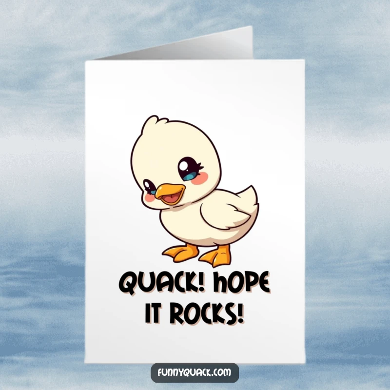 Funny Free Printable Birthday Card: A cute kawaii duck tilting its head curiously, adding a playful charm to birthday wishes. Downloadable.