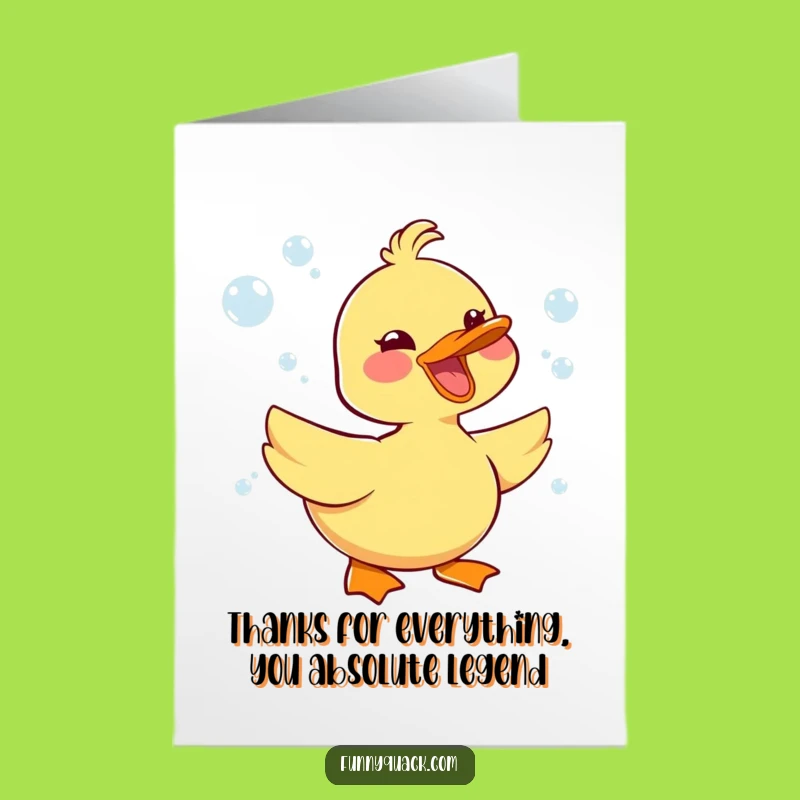 Free Printable Thank You Card: Kawaii Duck Bubbling Gratitude - Quick Download Gift!
