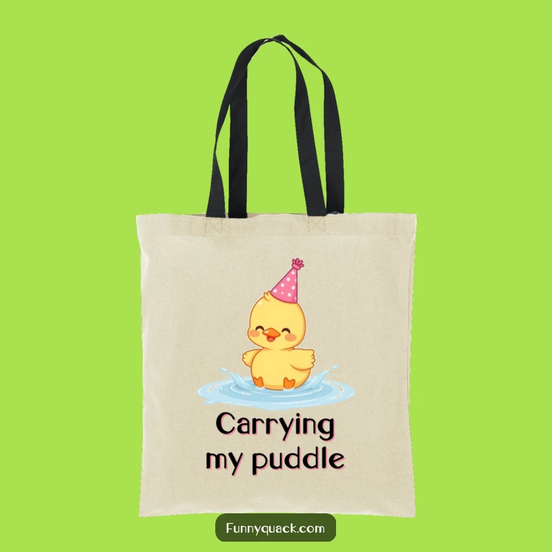 Funny Kawaii Duck Tote Bag: Party Hat Puddle Splash, Chic & Cheerful