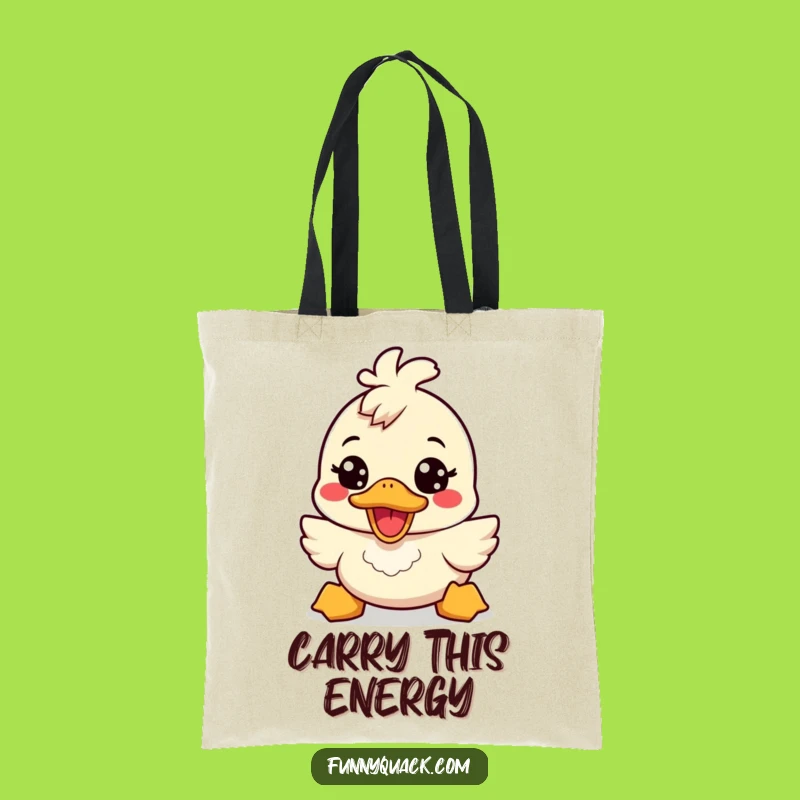 Funny Kawaii Duck Energetic Smile Tote Bag: Cheerful Carry-All Gift